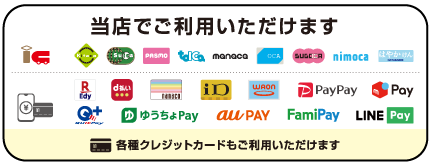 ご利用頂けるカード・電子決済の種類