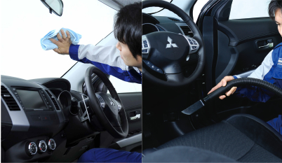 車内清掃をするスタッフ